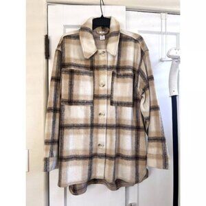 Abound Ivory, Tan, Brown Plaid Shacket Size L
